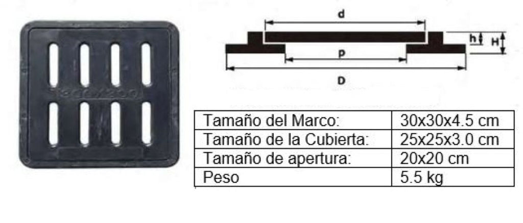 Rejilla tapa y marco de resina reforzada - 20 X 20 - 2T
