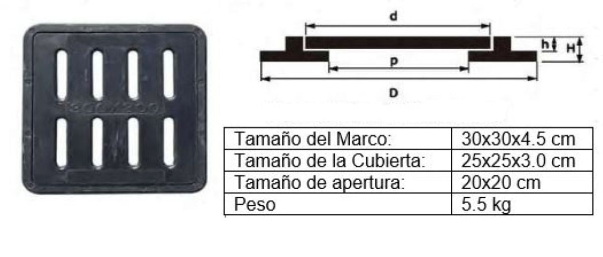 Rejilla tapa y marco de resina reforzada - 20 X 20 - 2T