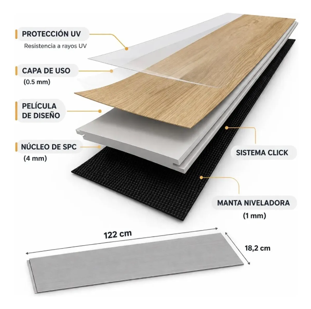 Piso SPC click alto tránsito texturado 5mm - Color 009 - Madera